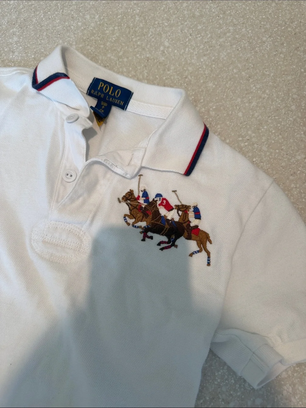 Ralph Lauren White Polo with Multicolor Equestrian Embroidery - Kids